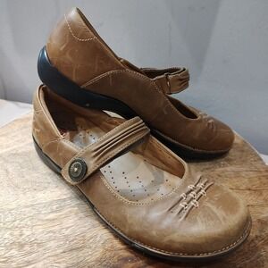 Clarks Unstructured Womens Mary Jane Boho Comfort Shoe Brown Leather Strap Sz 7W